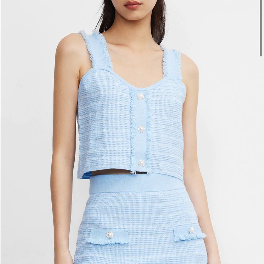 Urban Revivo top in light blue tweed looking material. Looks like Chanel.